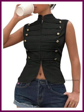Sleeveless Zip Up Mock Neck Military Vest Lightweight Outerwear